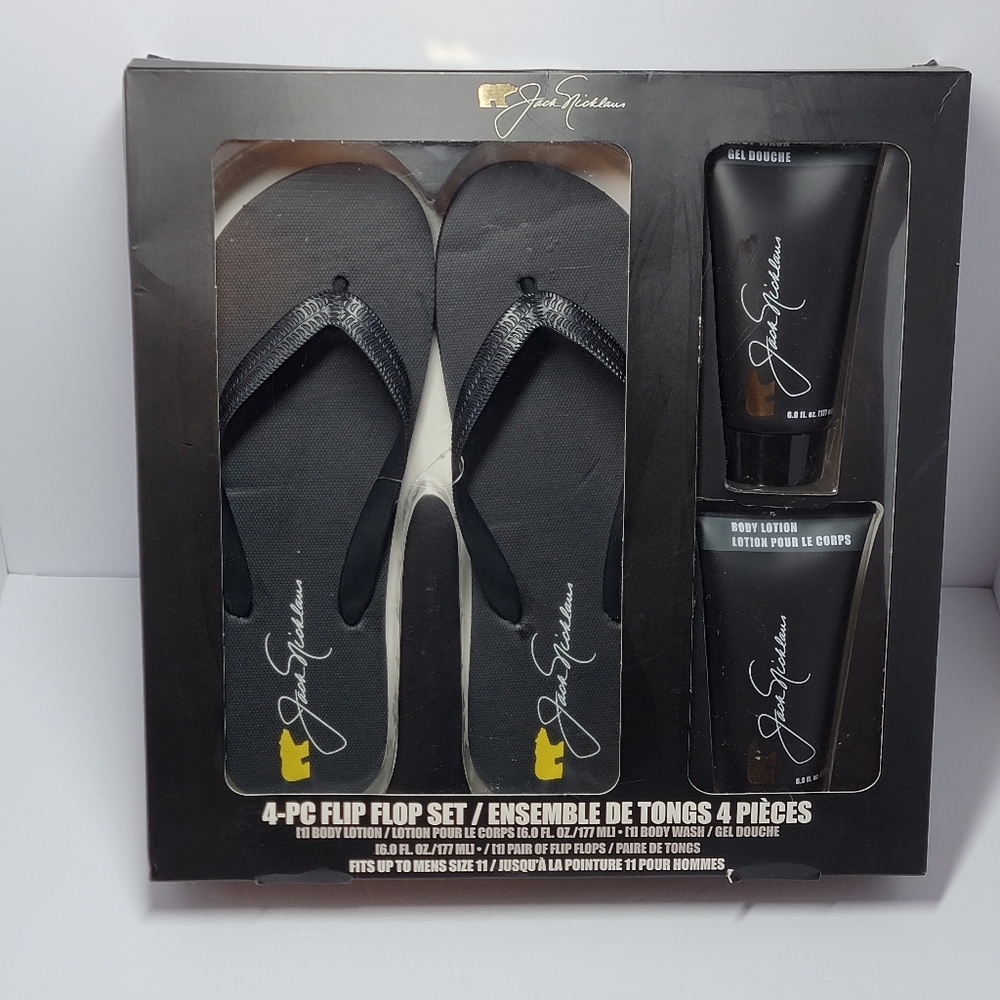Men’s Gift Set Jack Nicklaus 4-pc‎ Set 1-pair Flip Flops, Body Wash, Body Lotion